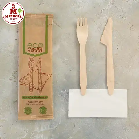 Набор посуды деревянный вилка, нож 2 предмета