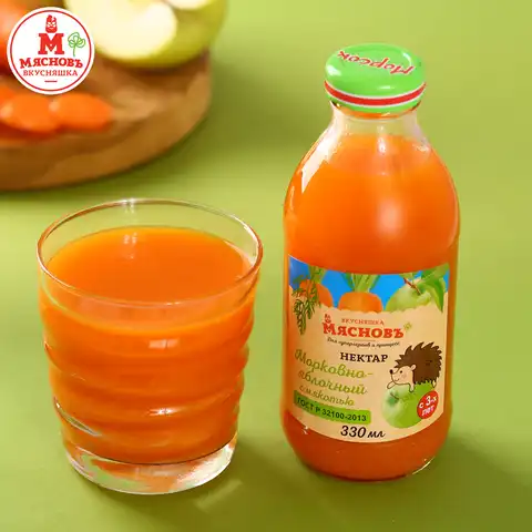 Нектар морковно-яблочный с мякотью МясновЪ ВКУСНЯШКА 0,33л