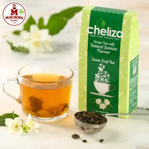 Чай зеленый 100% цейлонский с ароматом жасмина Челиза листовой 100г Шри-Ланка