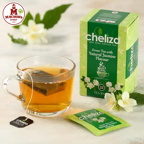Чай зеленый 100% цейлонский с ароматом жасмина Челиза пакетированный 25 шт. Шри-Ланка