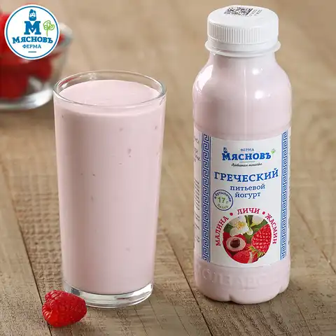 Йогурт греческий питьевой малина-личи-жасмин 2,8% 300г