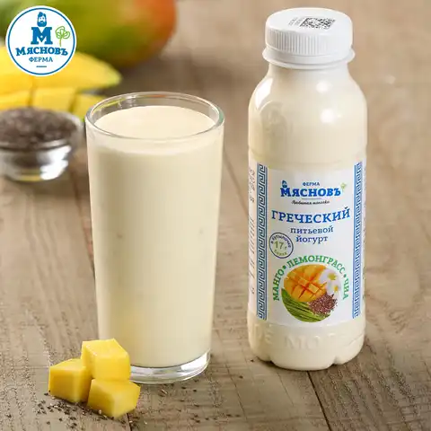 Йогурт греческий питьевой манго-лемонграсс-семена чиа 2,8% 300г
