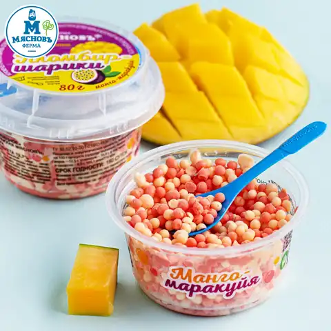 Мороженое пломбир-шарики манго-маракуйя 12,7% гранулированное 80г