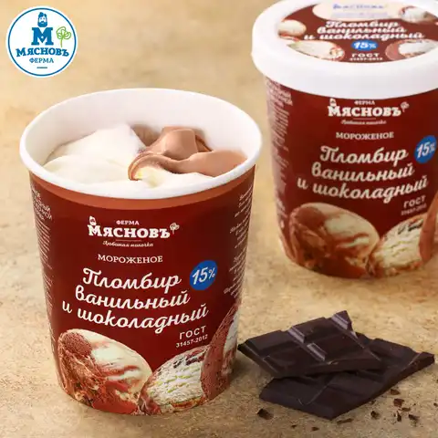 Мороженое двухслойное пломбир ГОСТ ванильный и шоколадный 15% 450г