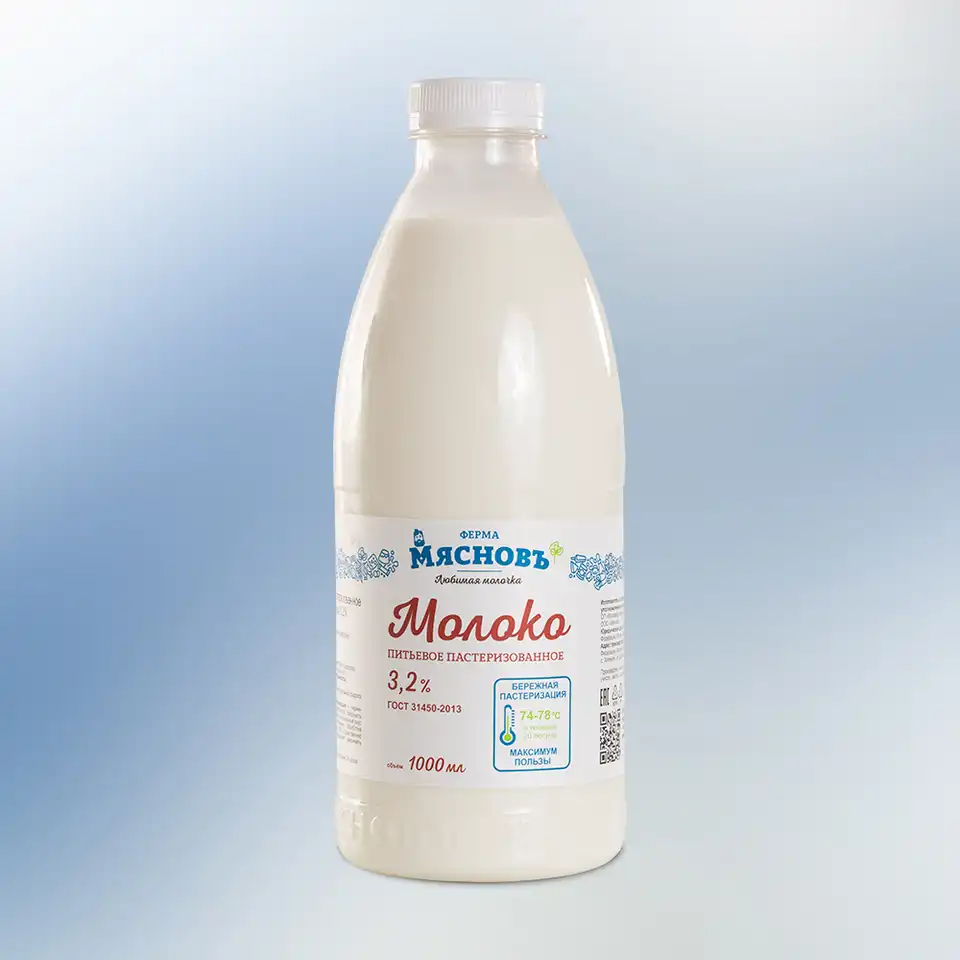 Молоко 3,2% ГОСТ пастеризованное питьевое 1л
