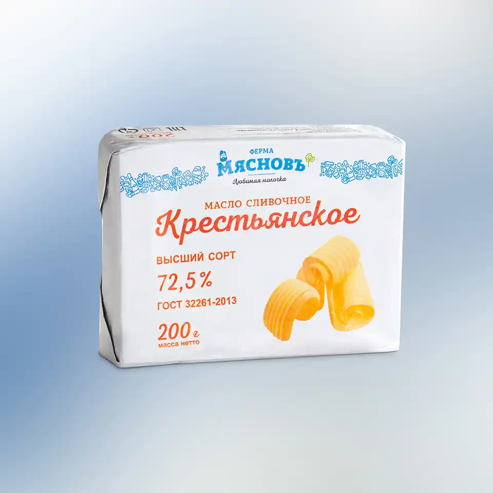 Масло сливочное Крестьянское ГОСТ 72,5% в фольге 200г