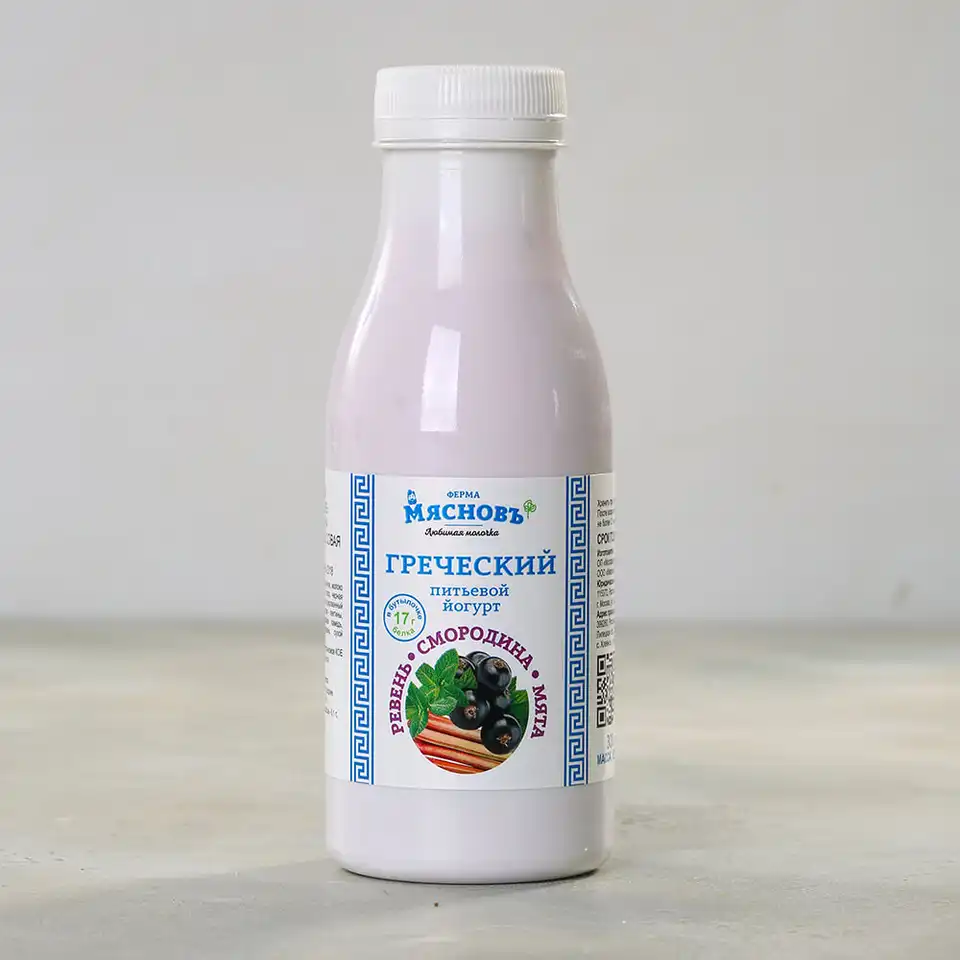 Йогурт греческий питьевой черная смородина-ревень-мята 2,8% 300г