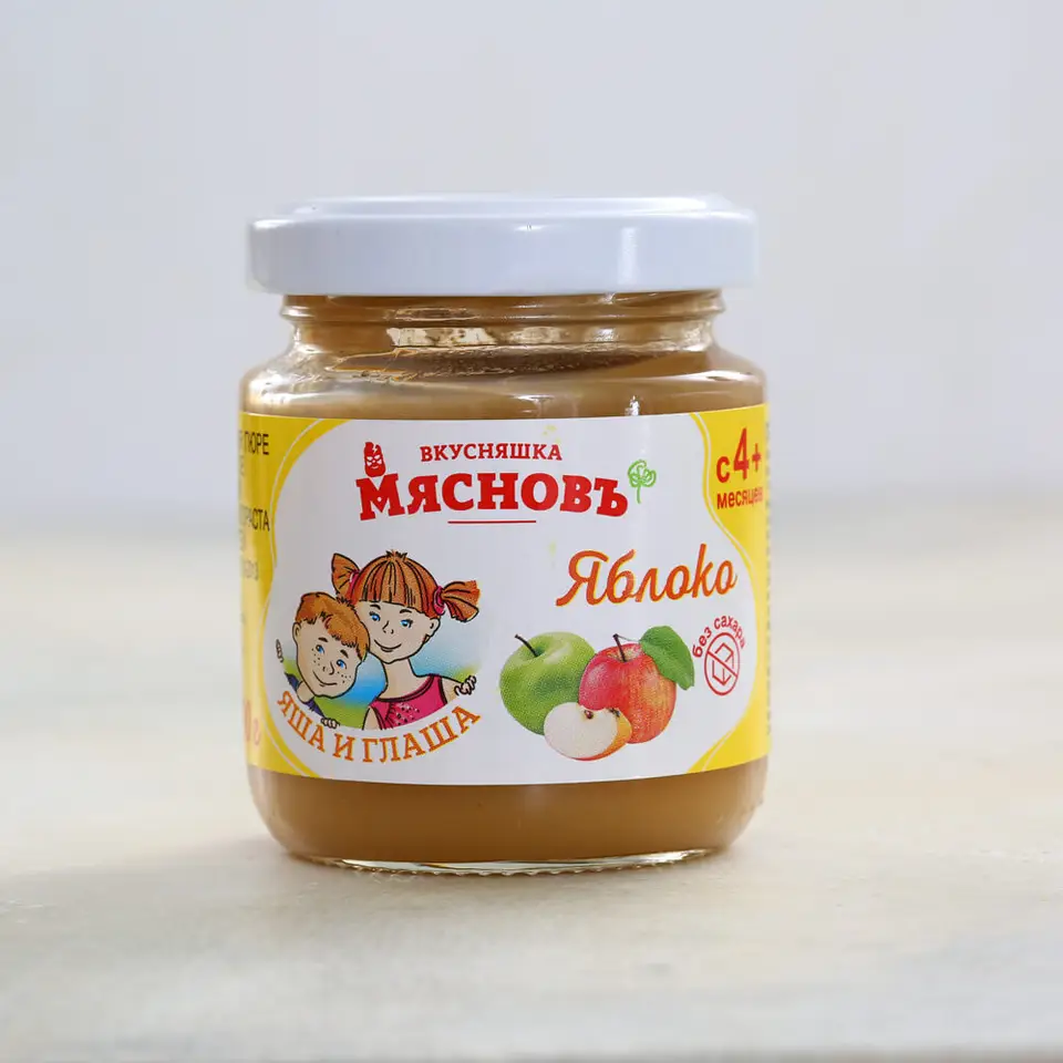 Пюре детское из яблок без сахара ГОСТ МясновЪ ВКУСНЯШКА 100г купить c  доставкой на дом в интернет-магазине КуулКлевер